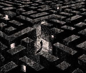 sketch of person in a maze