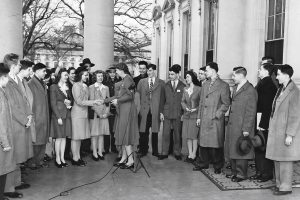 First Lady Eleanor Roosevelt greeting Science Talent Search finalists in 1944.